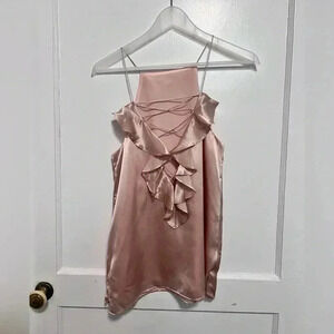 Cami NYC Ruffle Charlie Lace-up Silk-charmeuse Camisole In Pastel Pink LIKE NEW